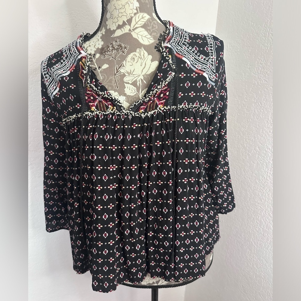 Anthropologie Maeve Emmaline Blouse in Folklore blue white embroidered  -Sz XS - Picture 3 of 9